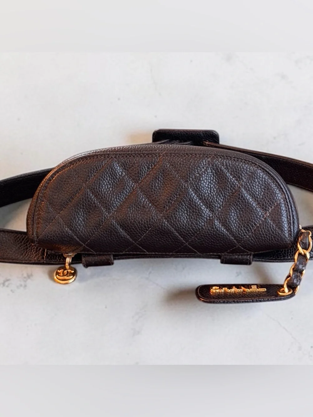 CHANEL Vintage Black Quilted Caviar Leather Waist Belt Bag | Gold Hardware